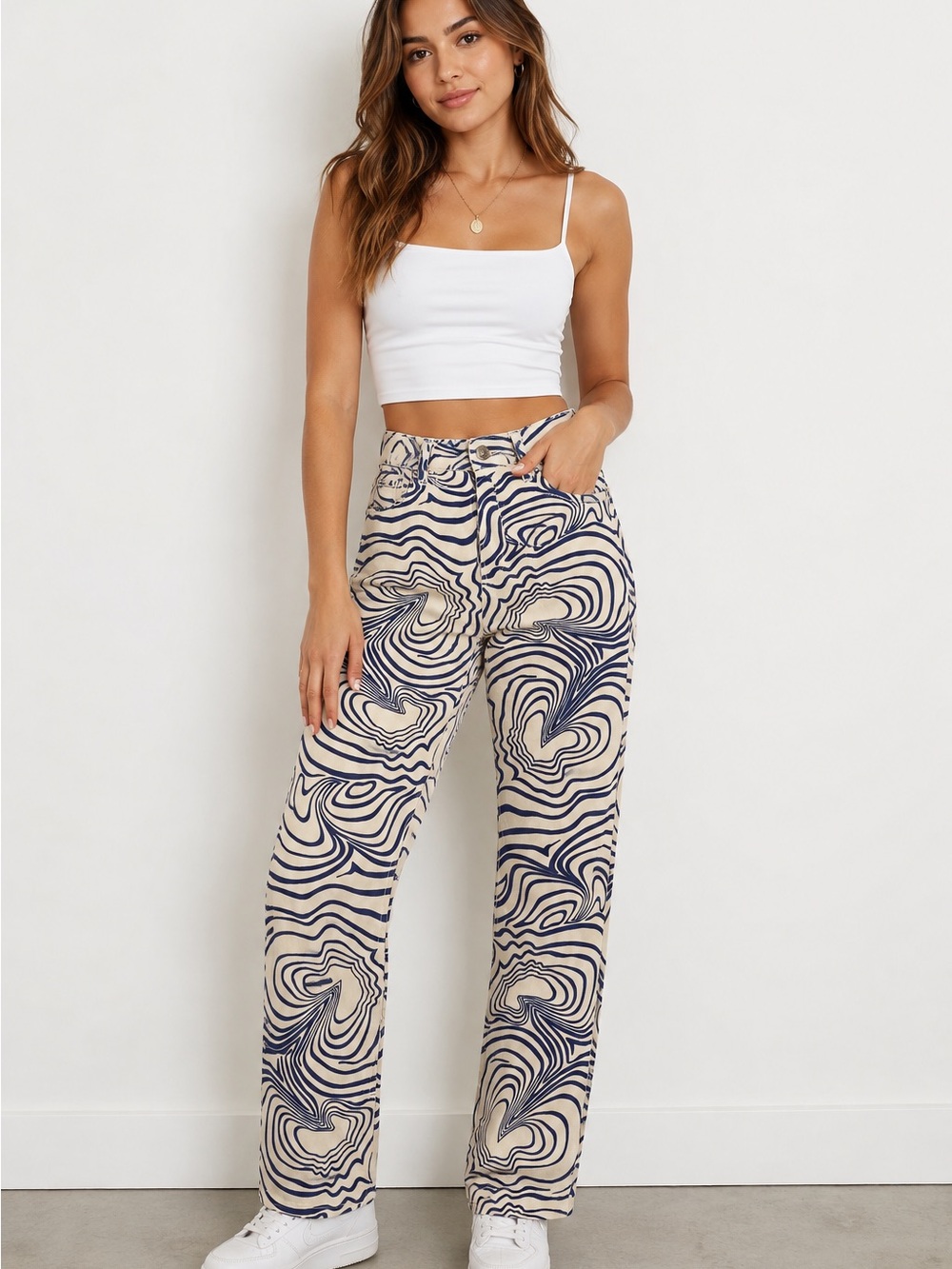Zara Psychedelic Swirl Print High Rise Straight Leg Jeans NWT Size 6